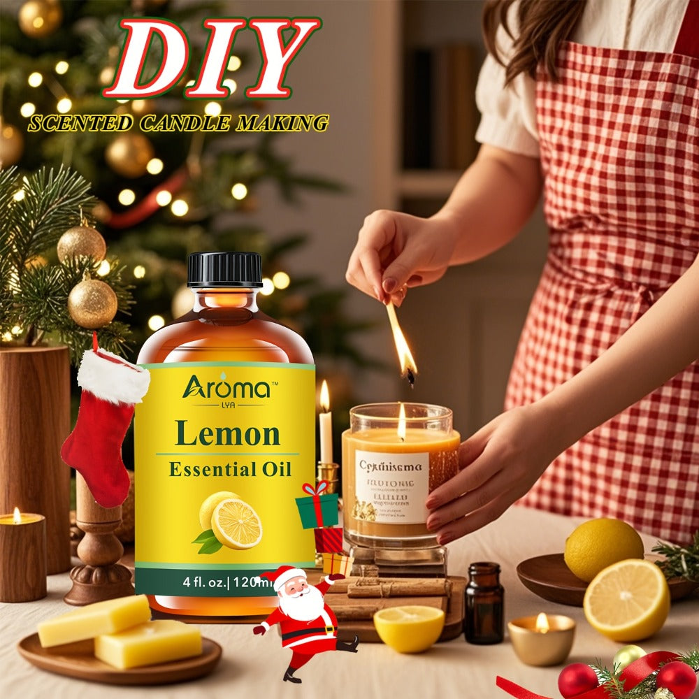 4.06oz Lemon Essential Oils, Natural Plant Peppermint Frankincense Essential Oils For Hair And Skin, Massage, Humidifiers, Home Diffusers, Soaps, Scented Candle Making - Local Warehouse- Mother'S Day Gift