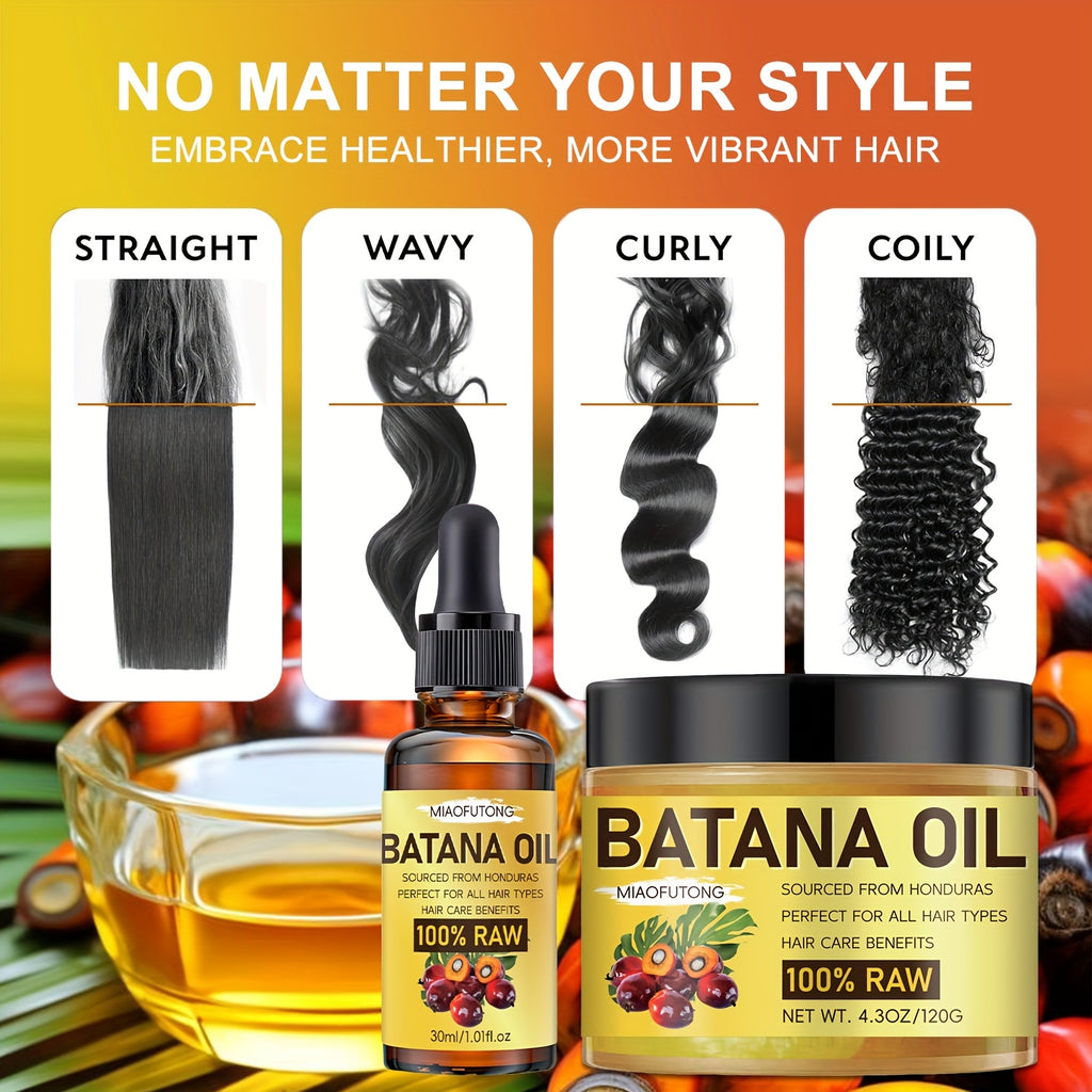 2pcs Batana Oil And Batana Essential Oil, Natural Honduran Hair Care Oil, Soft And Moisturizing Hair Care, Increase Hair Shine, Suitable for Dry And Damaged Hair, Make Hair Healthier, More Refreshed And Stronger
