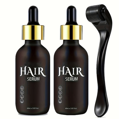 Hair Growth Scalp Serum with Derma Roller Set - Hair Nutrition Essence for Thinning Hair, Beard & Sparse Areas - Scalp Treatment Oil Applicator Kit for Men & Women - Promotes Thicker Fuller Hair 120ml