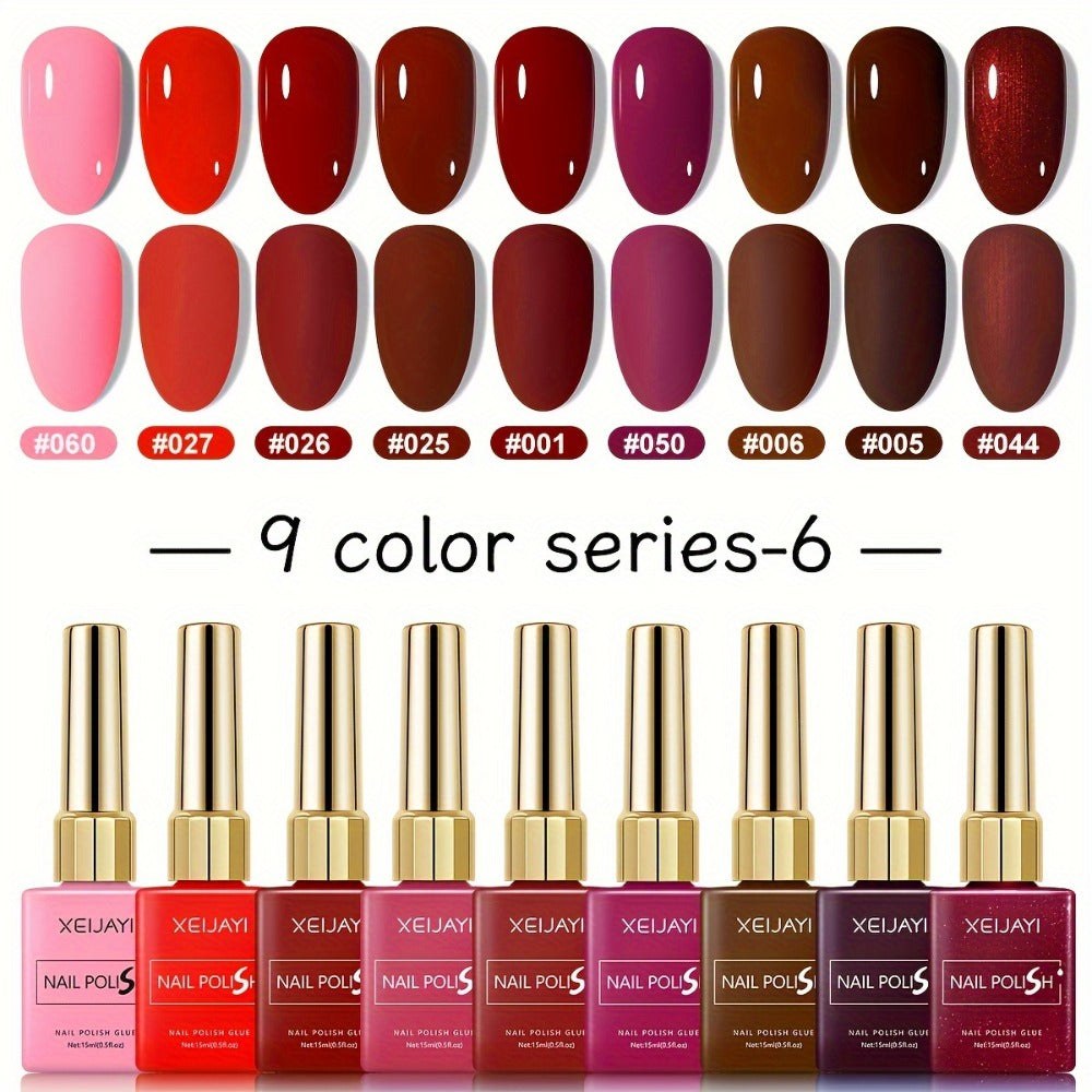 XEIJAYI 9pcs Series Nail Polish Set - LED, Glossy Finish, Alcohol-Free, DIY Manicure Kit for Fall & Winter, Round Bottle Design, Salon-Quality Color Gel, Salon Quality Nail Polish|Glossy Finish Nails| LED Nail Polish, Nail Polish Set