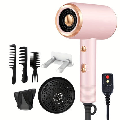 Ionic Hair Dryer 1600W with Diffuser & Concentrator Nozzle 2 Speed 3 Heat Settings ALCI Safety Plug Brushed Motor Portable for Straight Curly Hair Home Travel Salon White Pink Red