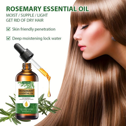 Rosemary Essential Oil for Hair Growth & Skin Care — Treats Split Ends, Enhances Eyebrows & Eyelashes, All Hair Types, Face & Body Bath Oil 3.38oz