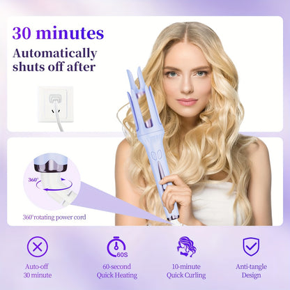 Automatic Curling Iron 32mm Negative Ion – Dual Slot Constant Temperature Anti-Scald Hair Curler with Bracket & Comb – Long-Lasting Curls, No Heat Damage
