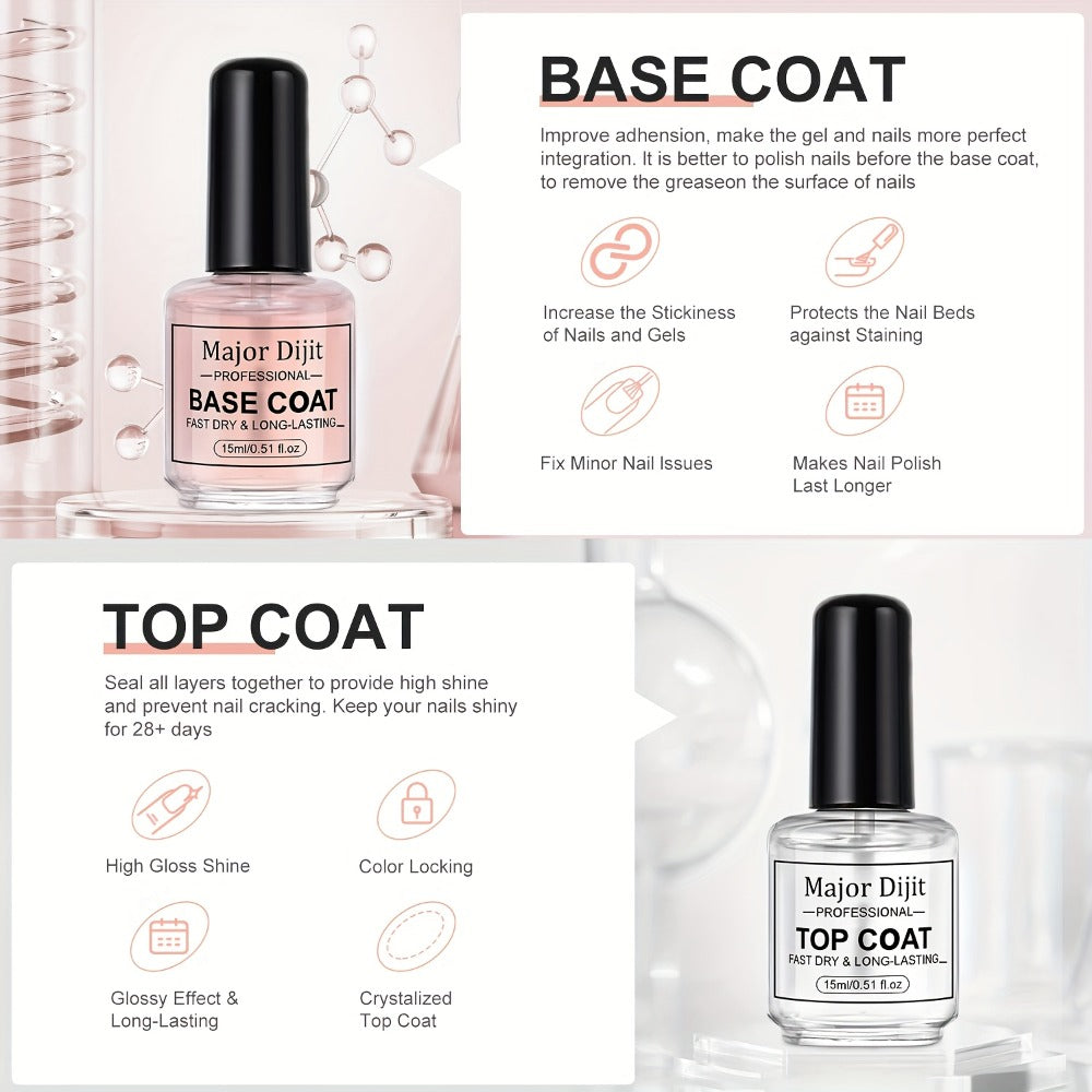 Nail Care Kit: Base Coat, Top Coat/Nutrient Oil/Drying Agent Set, 15ml/0.5oz, High Gloss, Long-lasting, Air Dry, Non-gel, Suitable For Home Nail Care