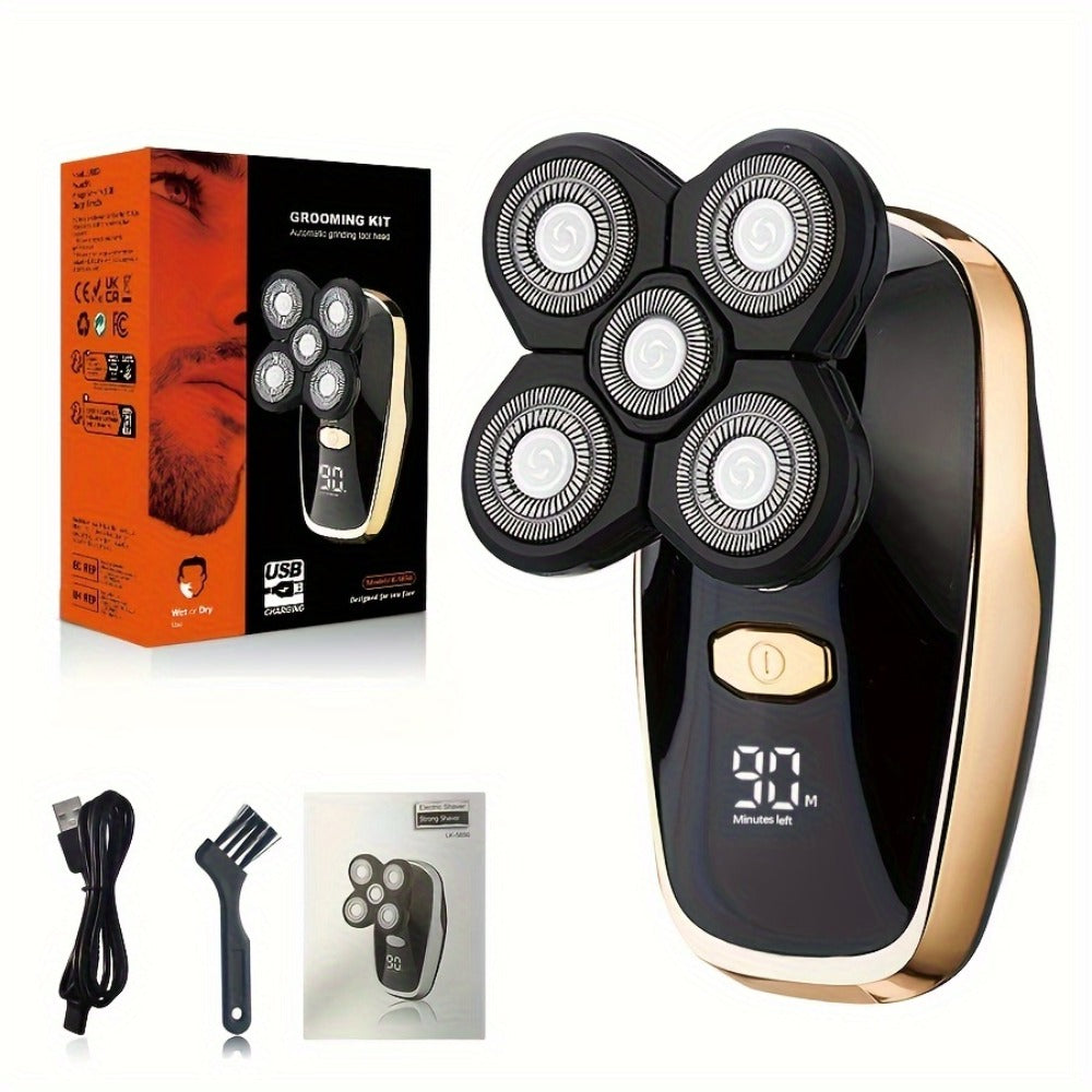 5in 1 Set/ Single Machine Men's 5-bit Electric Shaver, Bald Head Machine, USB Charging, Digital Display Design, Optional Combination Of Nose Hair Device, Hair Clipper, Exfoliating And Cleansing Brush