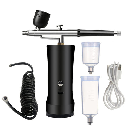Cordless Airbrush Kit with Compressor Rechargeable Portable Handheld Air Brush Gun 3-Gear Pressure 3 Cup Sizes for Nail Art Makeup Model Painting Cake Decor Graffiti
