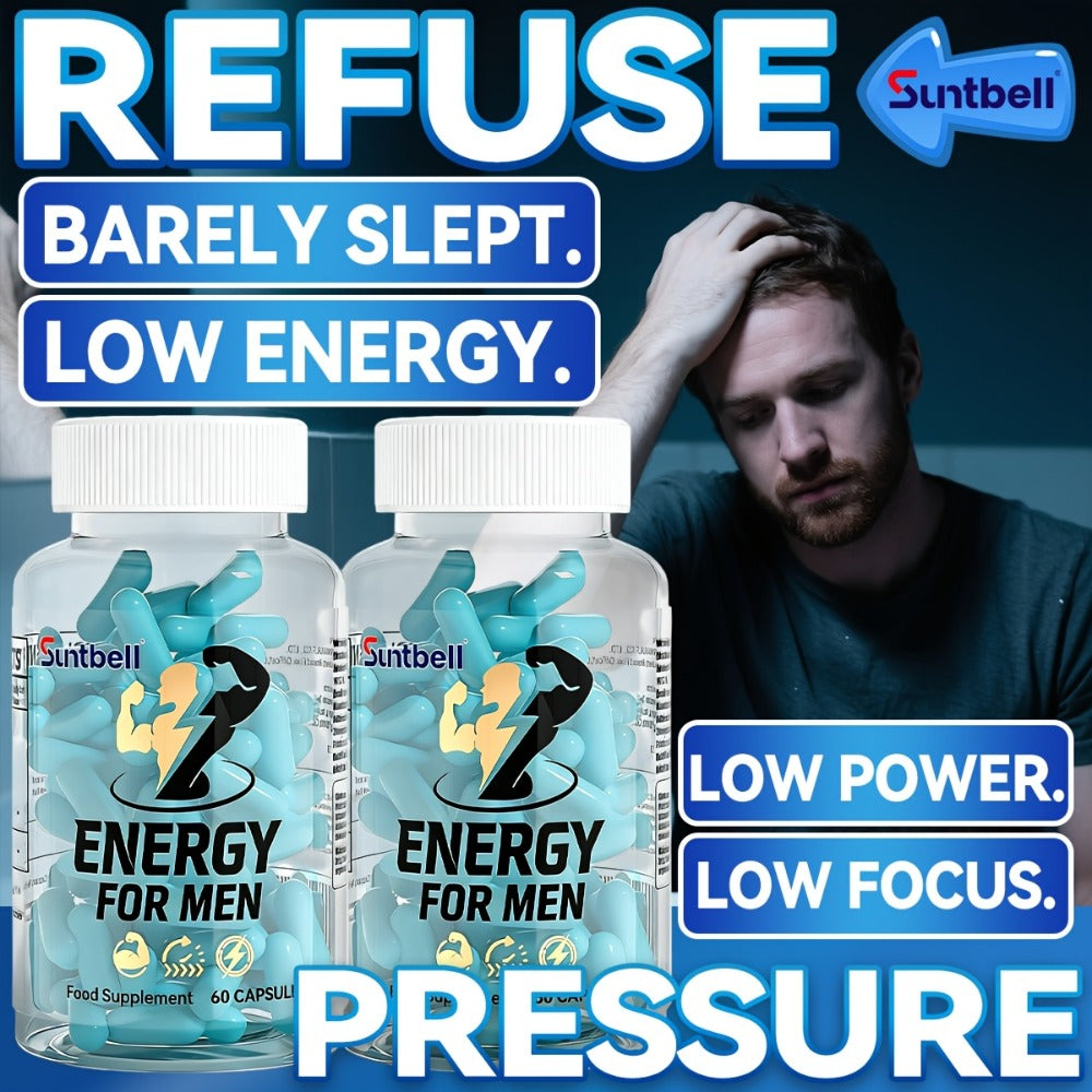 Energy Supplement for Men, with Horny Goat, Tongkat Ali, Maca, L-Citrulline, Support Hormone, Provide Energy, Men's Health Capsules, Gift for Lover, 60 Capsules