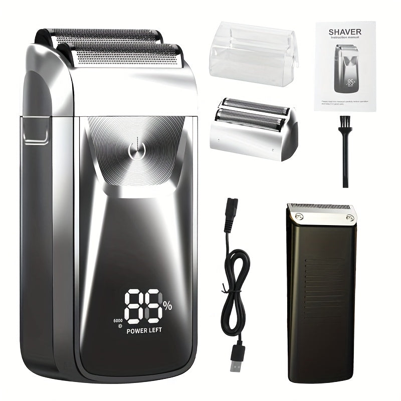 2-in-1 Bald Hair Trimmer, Electric Razor Band Barber Clippers, Aluminum Foil Head - Professional USB Rechargeable Electric Razor, Gentle Beard Hair Trimmer, Festivals & Christmas Gifts