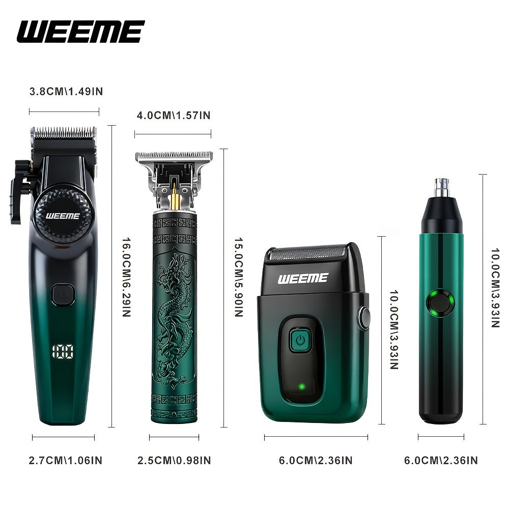 [Ideal Gift] 1/2/4Pcs Advanced Gradient Green Design Electric Grooming Kit: A Hair Clipper, Electric Shaver, Beard Trimmer, And Ear And Nose Hair Trimmer, Ideal Gift For Your Husband, Boyfriend, Father Day Gift. Just This One Set Is Enough To Get Handsome