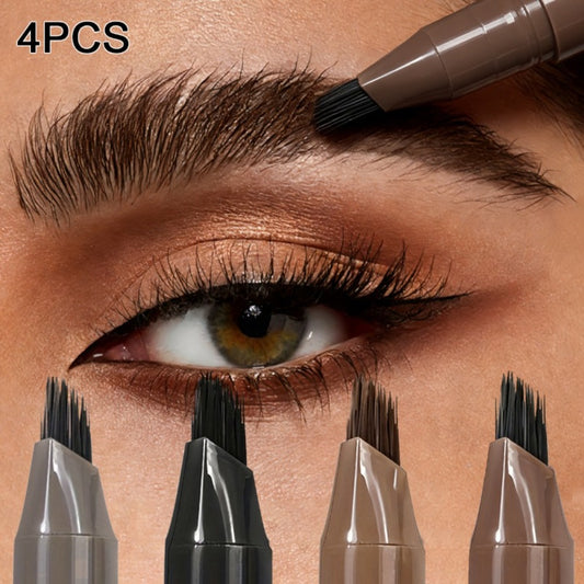 4-Pack 4-Color Multi-Fork Eyebrow Pencils | Create Clear and Realistic Eyebrow Shapes + Fill in the Hairline | Water-Resistant, Not Smudgy, Long-Lasting | Ideal for Beginners and Festival Gifts
