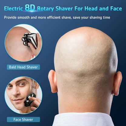 Bald Head Shaver for Men 5-in-1 8D Electric Razor — Multi-Directional Floating Blades with Beard Grooming Kit, Rechargeable Cordless Men's Grooming Set, Smooth Close Shave, Gift for Him (Silver / 9D Options)