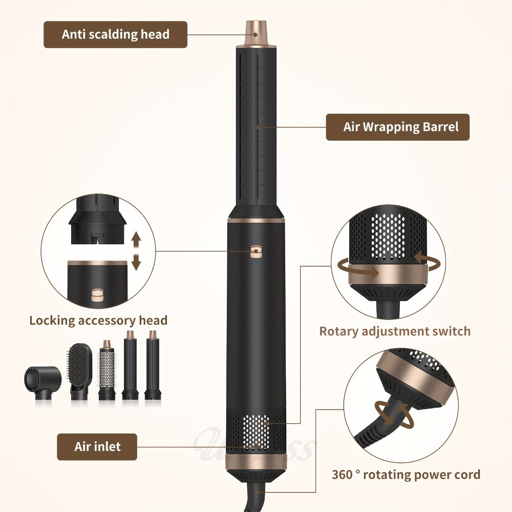 5-in-1 Hairstyler Round Brush Dryer Hair Dryer, Airstyler Curling Iron with Air, 3 Temperature Control, Hair Dryer Brush, Give Hair Volume, Straighten, Curl And Blow Dry Hair