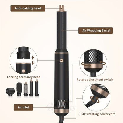 5-in-1 Hair Dryer Brush Round Brush Air Styler — Blow Dry, Curl, Straighten & Add Volume with 3 Heat Settings, All-in-One Hairstyling Tool for All Hair Types