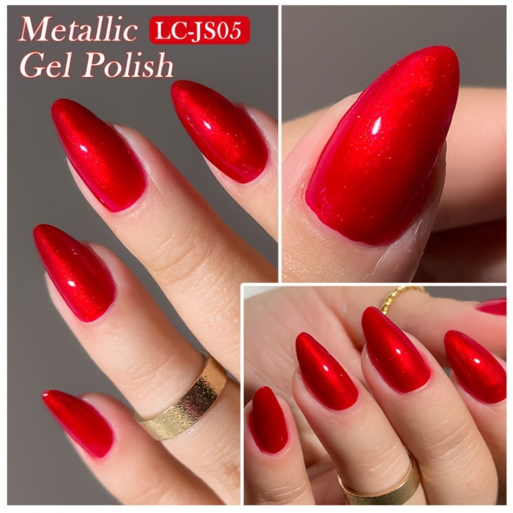 LILYCUTE 0.24oz 6pcs Metallic Gel Nail Polish Soak Off LED Glitter Gel Nail Art Supplies Glittery Red Purple Color Gel Polish Kit