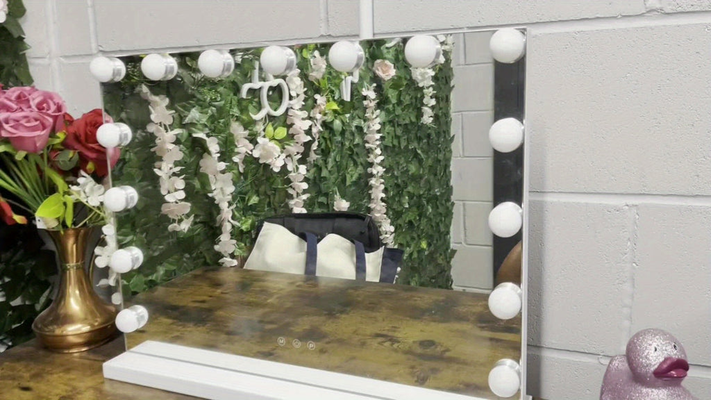 Vanity Makeup Mirror with Lights: Hollywood Mirror with 15LED Bulbs - Large 23"x19" Desk Mirror for Wall, Dimmable 3 Lighting Modes, USB Charger Port, White