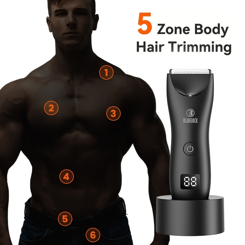 Men's Ball Trimmer - IPX7 Waterproof Body Hair Trimmer, Ceramic Blades, LCD Battery Display, Replaceable Blade Head, Electric Shaver