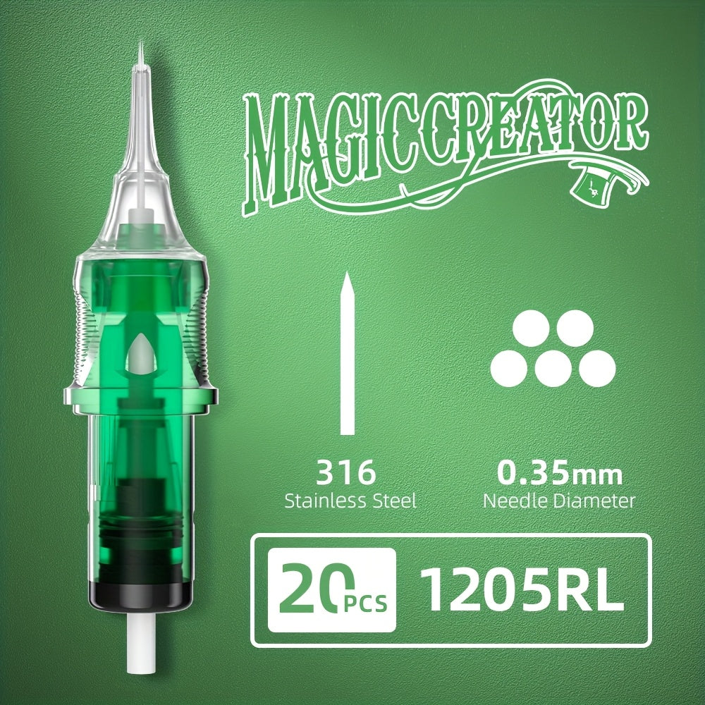 Disposable Tattoo Needles 20pcs Mixed Set - RL RS M1 C-M Multi-Gauge, High Transparency Cartridge, Lasting Sharpness & Ample Ink Capacity for Professional Artists & Beginners