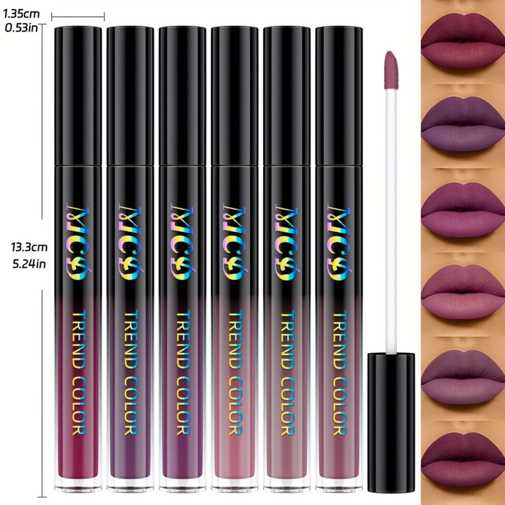 Lip Glaze Set Matte Liquid Lipstick 6pcs - Long-Lasting Non-Sticky Non-Drying Colorfast Lip Tint with Natural Scent for Defined Contoured Lips Everyday Makeup