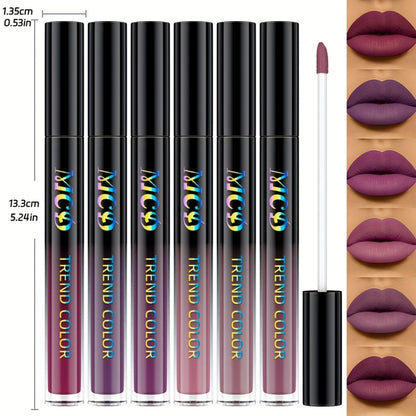 Lip Glaze Set Matte Liquid Lipstick 6pcs - Long-Lasting Non-Sticky Non-Drying Colorfast Lip Tint with Natural Scent for Defined Contoured Lips Everyday Makeup