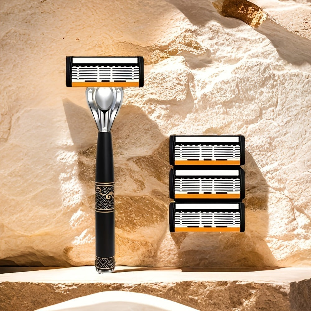 High-End Razor Featuring Six-Layer Blades, a Comfortable Half Handle, And Options for 6, 12, 24, 30, Or 36 Refills, Designed for Men'S Smooth And Accurate Grooming
