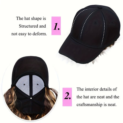 Baseball Cap Wig with Hair Long Curly Wavy Synthetic Wig Adjustable Cap Heat Resistant Elastic Net Base Natural Volume Ombre Highlighted Colors Cosplay Wedding Daily Wear Women 18 Inch
