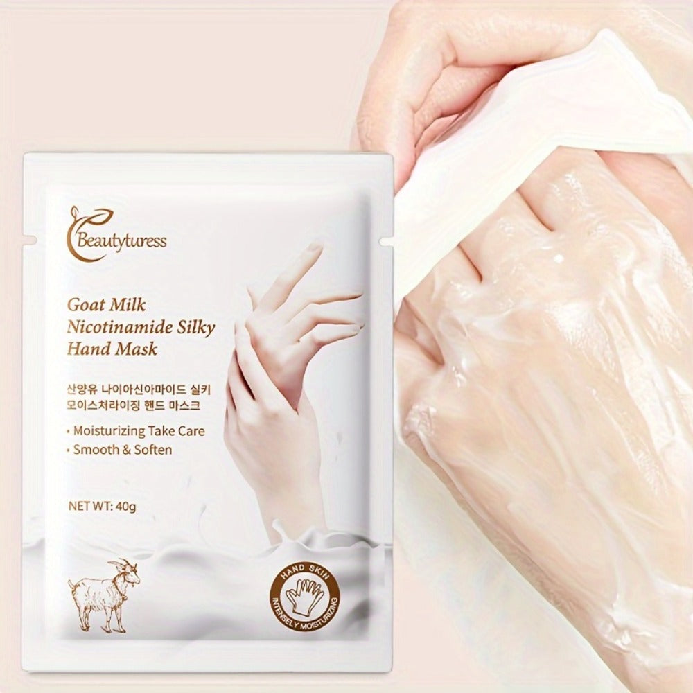 Goat Milk & Nicotinamide Hand Masks - 20 Pairs, Hypoallergenic, Moisturizing, Glycerin-Infused, Unscented, for Smooth & Soft Hands