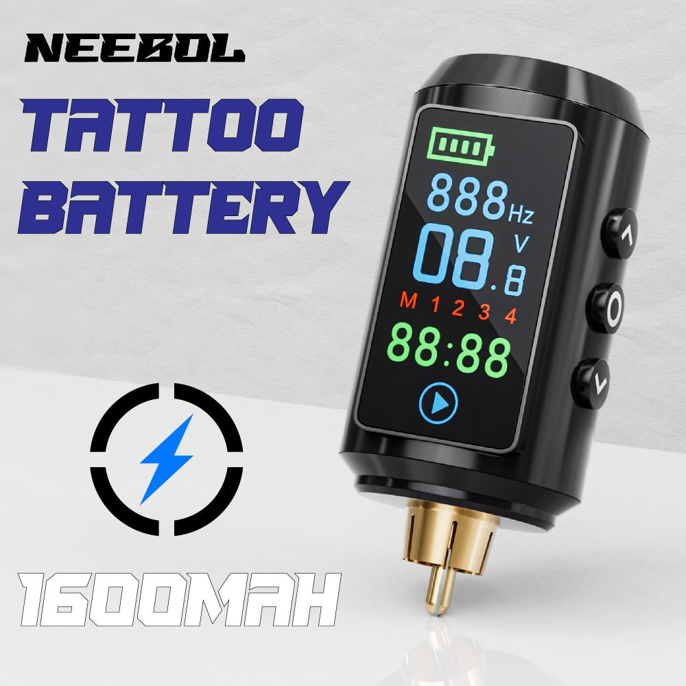 Wireless Tattoo Battery Power Supply with Color Screen - 1600mAh Cordless Tattoo Power Supply, 4 Memory Modes, RCA Connector, USB Rechargeable for Tattoo Gun, Beginners & Artists P7