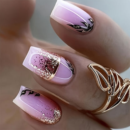 Ombre Press On Nails 216 Pieces 9 Packs - Medium Square Fake Nails | White French Tips Marble Colorful Gradient Designs, Trendy Full Cover False Nails for Women Girls Party Nail Art Set