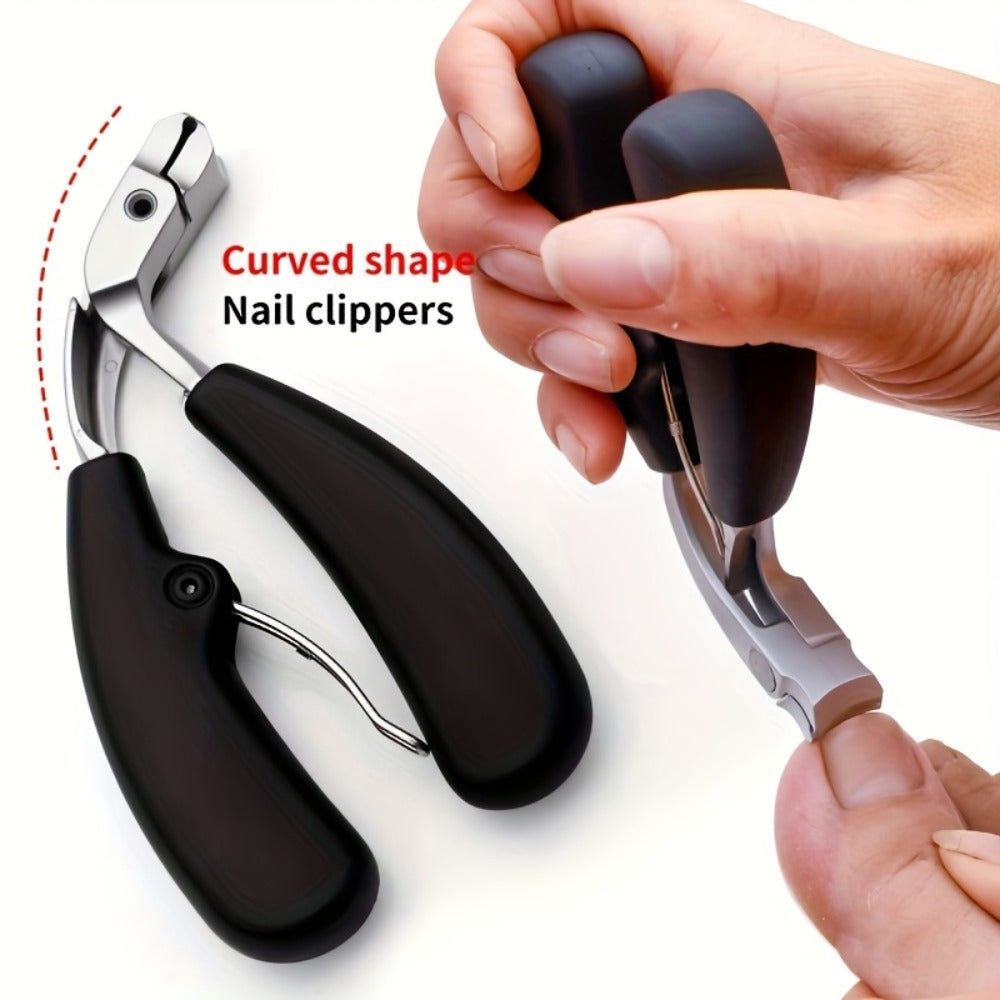 2pcs Modern Stainless Steel Nail Clippers with Concave Blades, Heavy Duty Nail Clippers with Curved Design, Large Opening for Thick Nails, Elderly Friendly, No Splash, Precision Trimming Of Men's Toenails, Long Handle with Angled Curved Blades