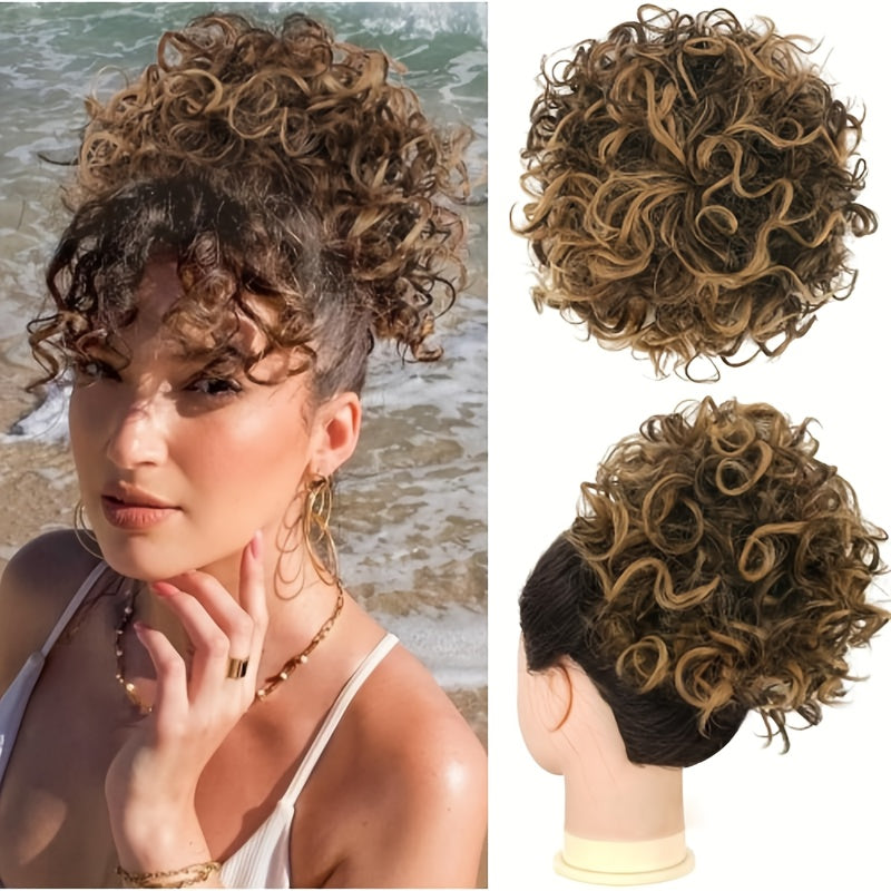 BARSDAR Messy Bun Hairpiece, Drawstring Loose Curly Bun Scrunchies Natural Soft Clip-in Hair Extensions Ponytail Thick Updo Fake Bun for Women Daily Use