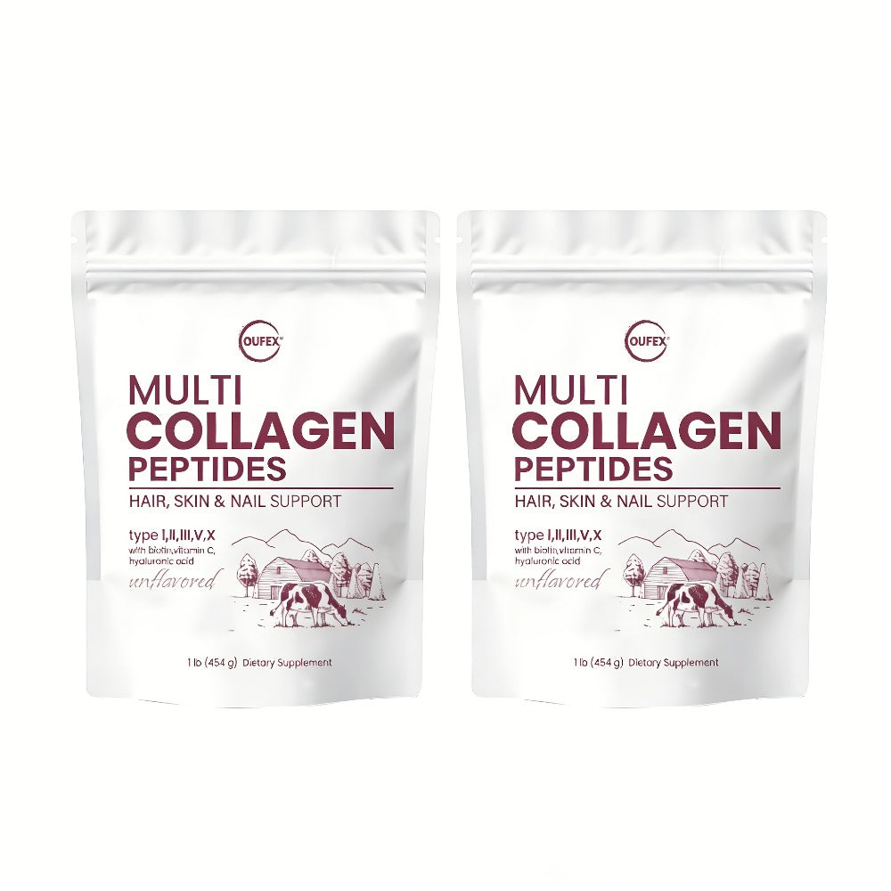 Oufex Multi-Collagen Powder - Featuring Hydrolyzed Protein (Type I, II, III, V, X), Plus Acid, Biotin, And Vitamin C - Flavor-Free