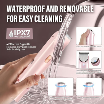 Electric Hair Trimmer for Women Dual Head Bikini Razor Face Body Shaver IPX7 Waterproof USB Rechargeable Lithium Battery Painless Hair Removal Arms Legs Underarm Bikini Line Gift Set Available