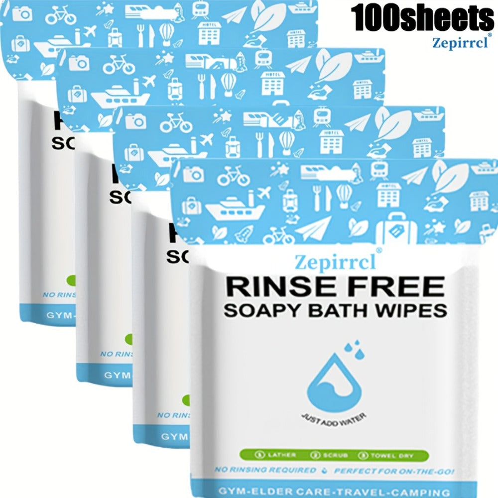 100pcs 11.81×11.81in Disposable No-Rinse Bath Wipes Soap Sheets Foaming Body Cleansing Cloths, Just Add Water To Lather, No Soap Or Rinsing Needed, Portable For Outdoor, Travel