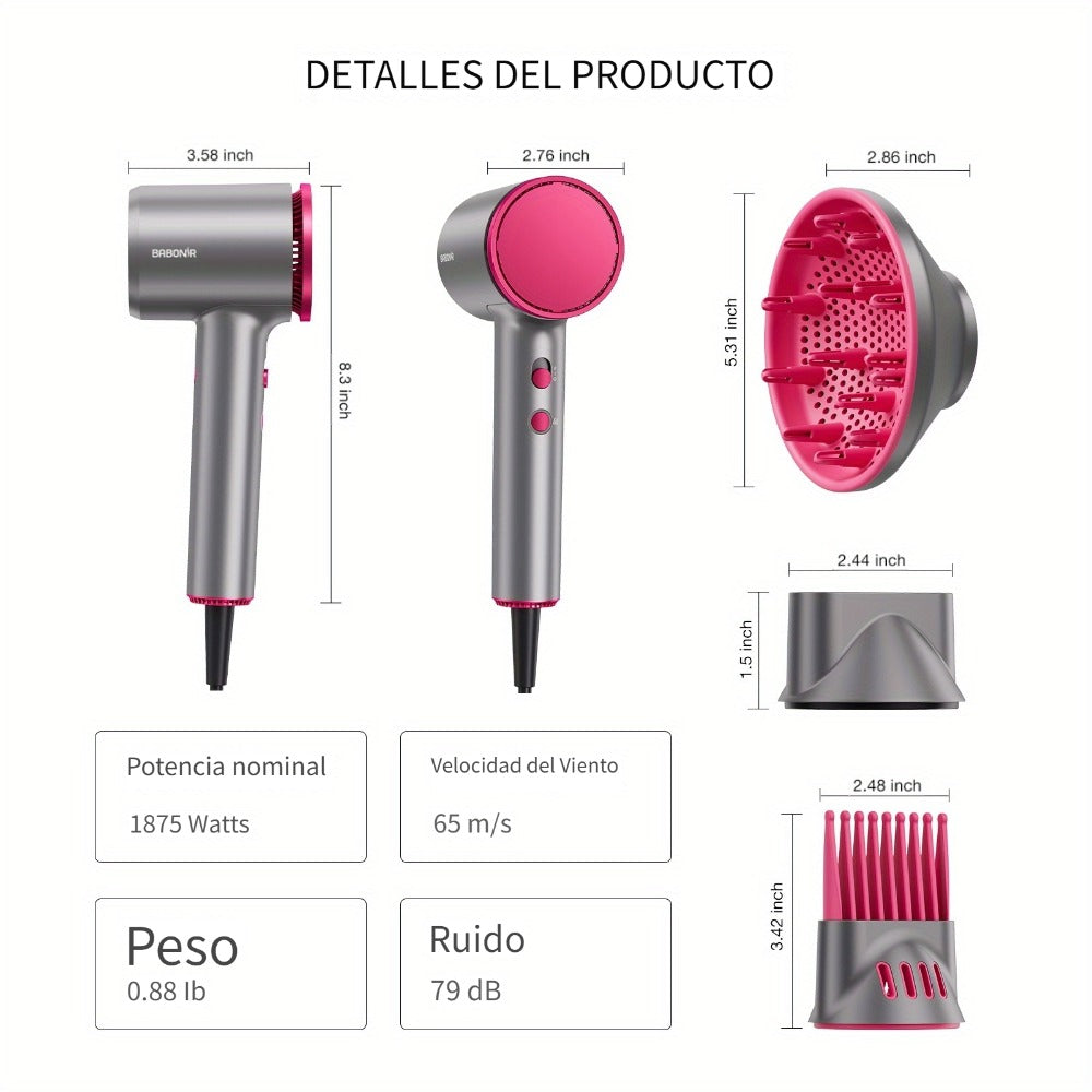 Quick-Drying Hair Dryer Featuring a Diffuser for Curly Hair, 1875W Professional Ionic Blow Dryer Suitable for Both Women And Men, Lightweight And Powerful Portable Hair Dryer Ideal for Travel, Perfect Gift for Friends And Partners