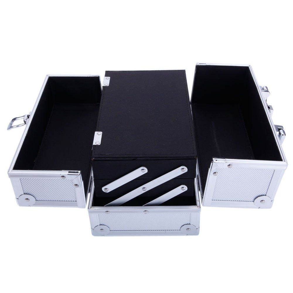 Professional Makeup Train Case, Large Capacity Aluminum Cosmetic Trolley Organizer, Portable Jewelry Storage Box with Adjustable Dividers & Lockable Keys, Travel Makeup Artist Tool Box