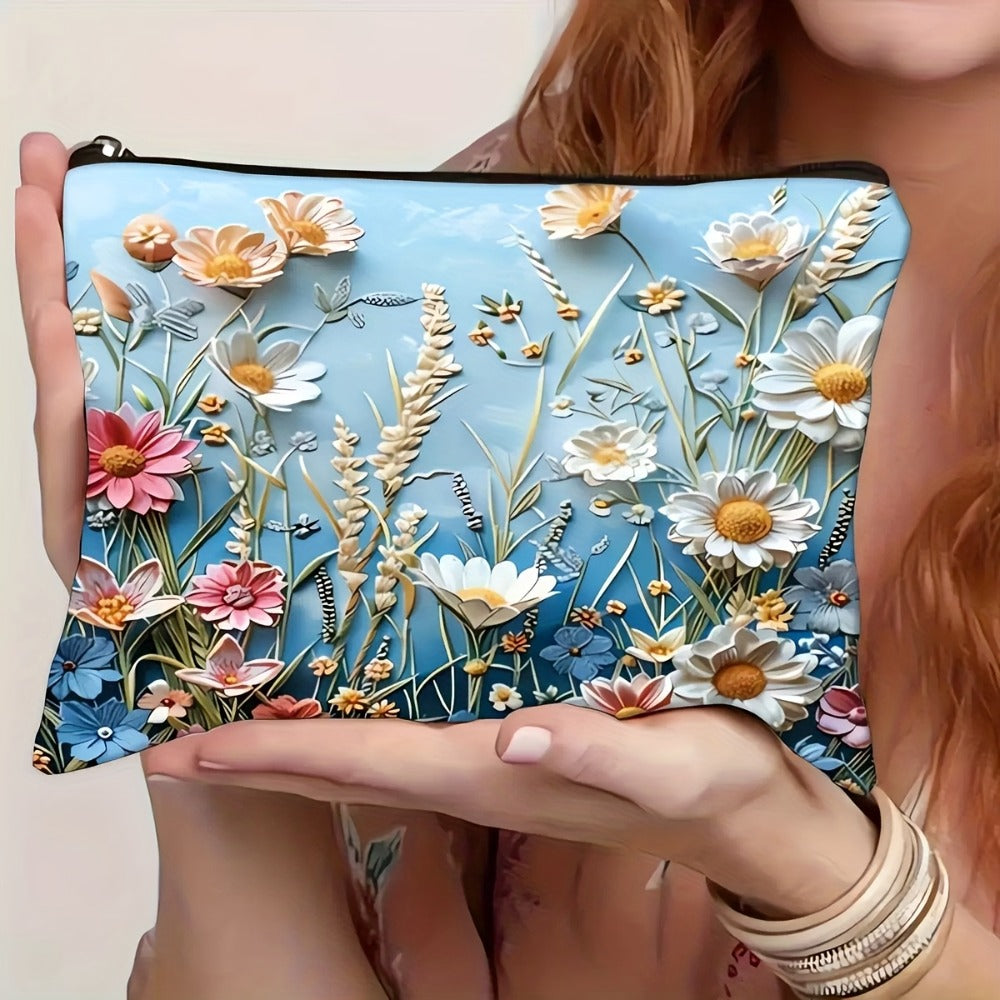 Set of 4 Versatile Makeup Bags Featuring a Daisy Floral Design, These Durable And Foldable Travel Bags Come with Zipper Closures, Making Them Perfect Gifts for Women, Sisters, Girls, Nieces, And Girlfriends for Birthdays Or Christmas