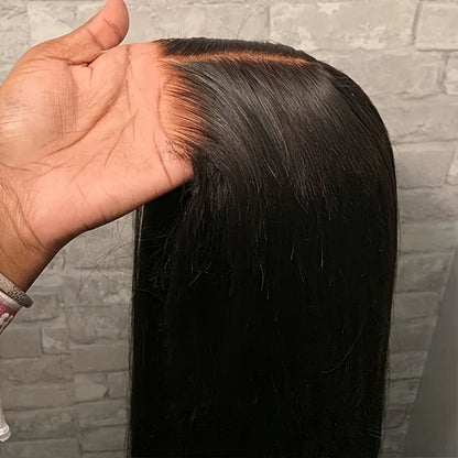 Straight Human Hair Wig 5x5 HD Lace Closure Glueless Wig Pre Bleached Knots Pre Plucked Baby Hair Wear and Go Natural Black 16-34 Inch Elegant Natural Look