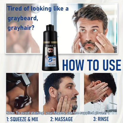 Beard Dye Shampoo for Men 2-in-1 Hair & Beard Color Grey Coverage in 5-20 Minutes - Argan Oil No-Mix Long-Lasting Natural Color Formula 6.76 oz for Beard Mustache Goatee
