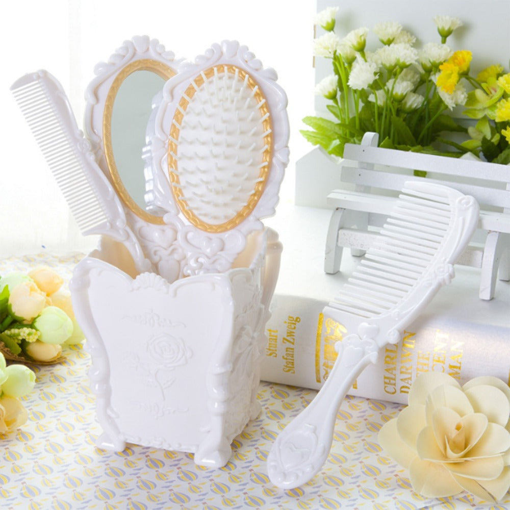 Black Mirror Comb Set, Scalp Massage Hairbrush with Mirror, Retro Hair Comb, Makeup Hair Comb