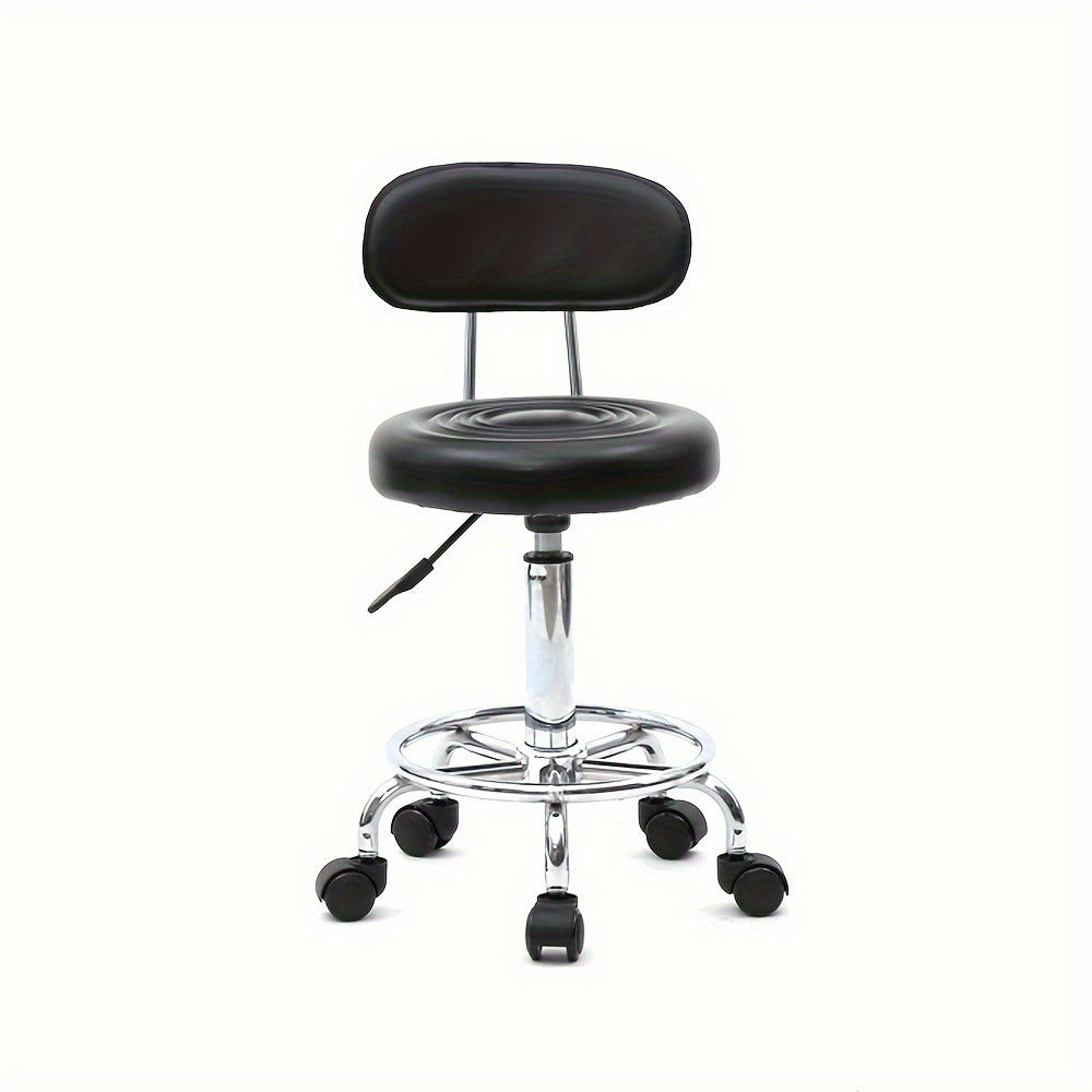 Round Shape Adjustable Salon Stool with Back And Line Black