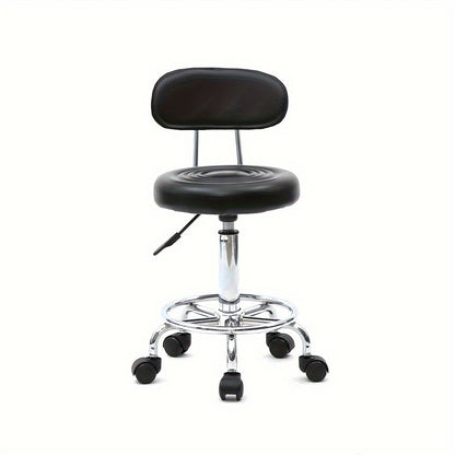 Salon Stool with Back Adjustable Height 18.9"-22.8" - Round 360° Swivel Chair with Backrest for Hair Salon Spa Office Home, Chrome Base Cushioned Seat, Black