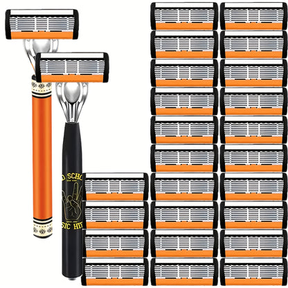 Double Edge Safety Razor Set for Men with 2 Handles & Stainless Steel Replacement Blades — Barber-Quality Close Shave Manual Shaving Kit, Reusable Eco-Friendly Razor, 24/36/54/72 Blade Options