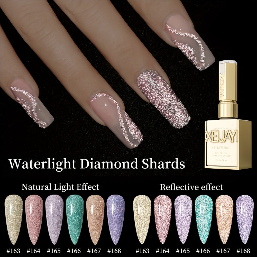 XEIJAYI Sparkling Diamond Gel Nail Polish Set - 6 Colors, Glittery & Shiny End, Long-Lasting Salon-Quality Manicure, No Alcohol, Perfect for Stylish Nail Art Designs, Nail Art Accessorie