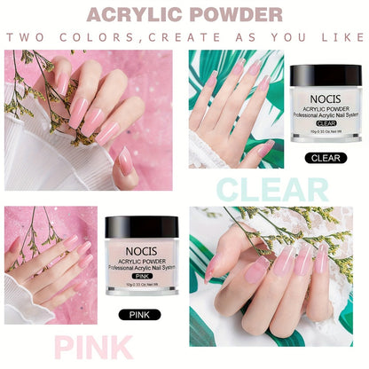 Acrylic Nail Kit Professional Set Clear Pinkish Nude Powder Non-Yellowing Liquid Monomer Brush Cleaner - Salon Quality Home Manicure Nail Art Tools