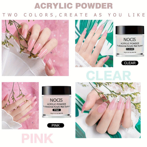 1 Set NOCIS Acrylic Nail Kit - Clear Pinkish Nude Powder, Non-Yellowing Liquid, Brush Cleaner & Professional Nail Art Tools for Salon-Quality Home Manicure, Unscented, Nail Accessories