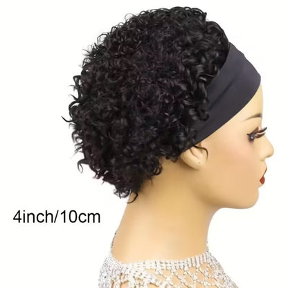 Headband Wig Human Hair Kinky Curly Brazilian — 150% Density, No Glue, Glueless Wig for Black Women, Beginner Friendly, Daily Wear, Cosplay & Halloween, 6 Inch