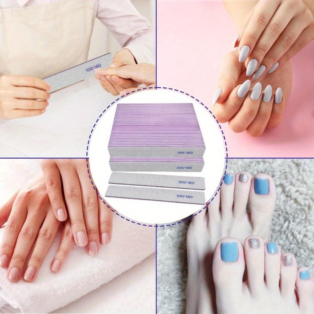 [50pcs Nail Files] 50pcs Nail Files, 100/180 Grit Emery Boards Nail File For Natural Nails And Acrylic Nails, Double Sided Emory Boards Limas Para Unas Acrilicas Profesional Fingernail Filer Reusable Manicure Gray