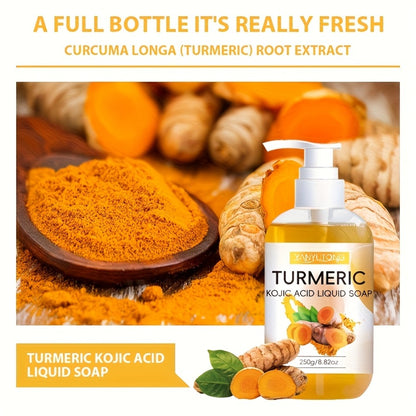 Turmeric Kojic Acid Body Wash 250g - Deep Cleansing Brightening Liquid Soap with Rich Foam & Long Lasting Fragrance - Moisturizing Shower Gel for All Skin Types, Mild & Non-Irritating