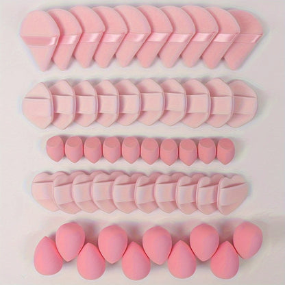 Makeup Sponge & Cushion Puff Set 50Pcs Ultra-Soft Velvet Latex-Free Blending Sponges Cushion Compacts for Liquid Foundation Concealer Wet Dry Use Pink Deep Pink