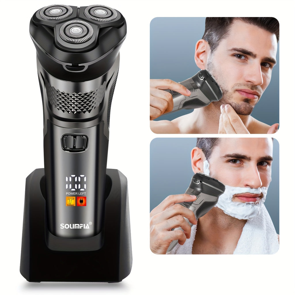 Solimpia Men'S Electric Shaver - Features 3D Flexible Floating Heads, USB Rechargeable Lithium Battery, Adjustable Hair Trimmer, Sleek Black Design, Perfect for Home And Travel, Travel Shaving Set | Contemporary Electric Shaving Device